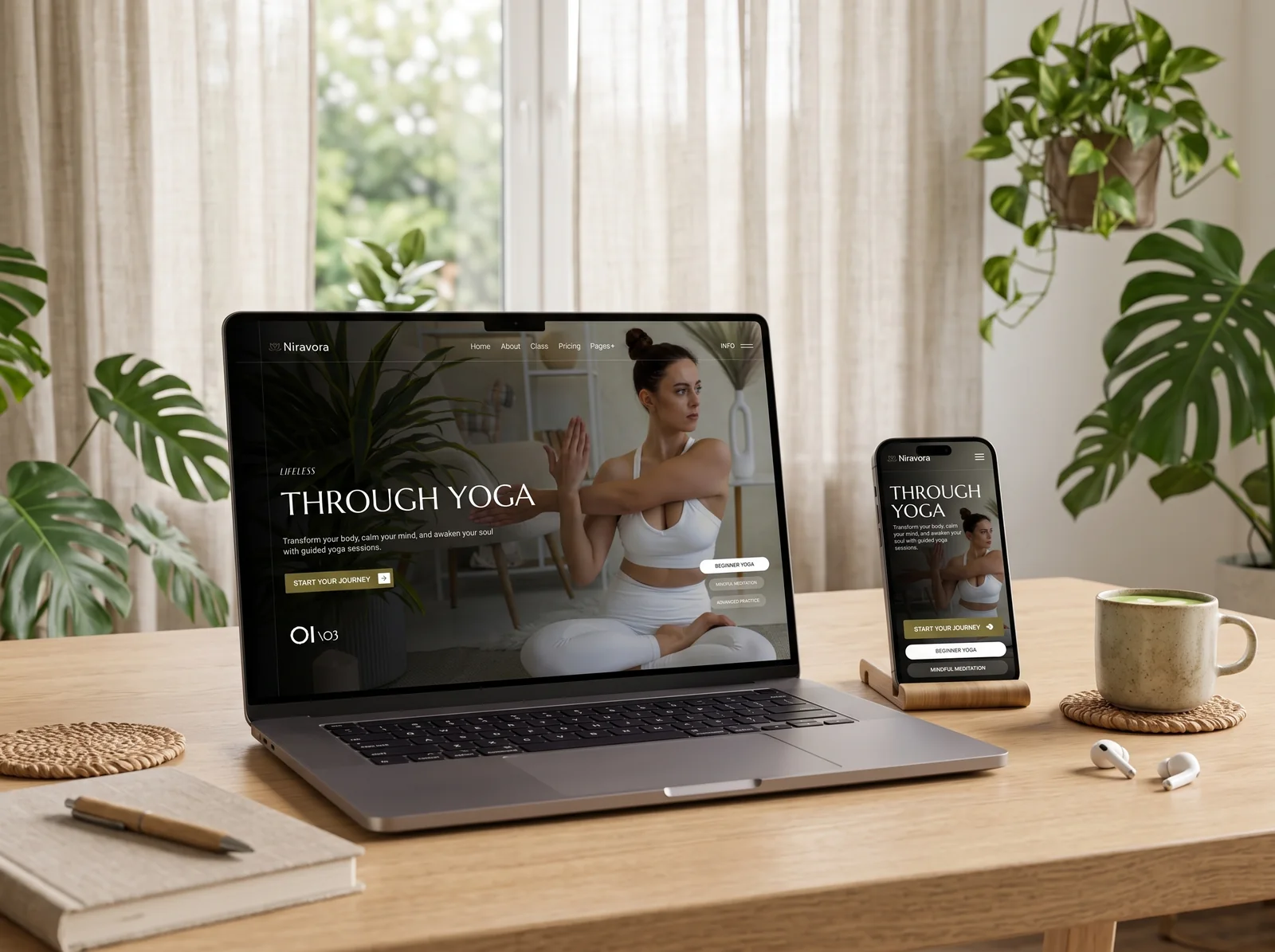 Niravora — laptop and phone website presentation
