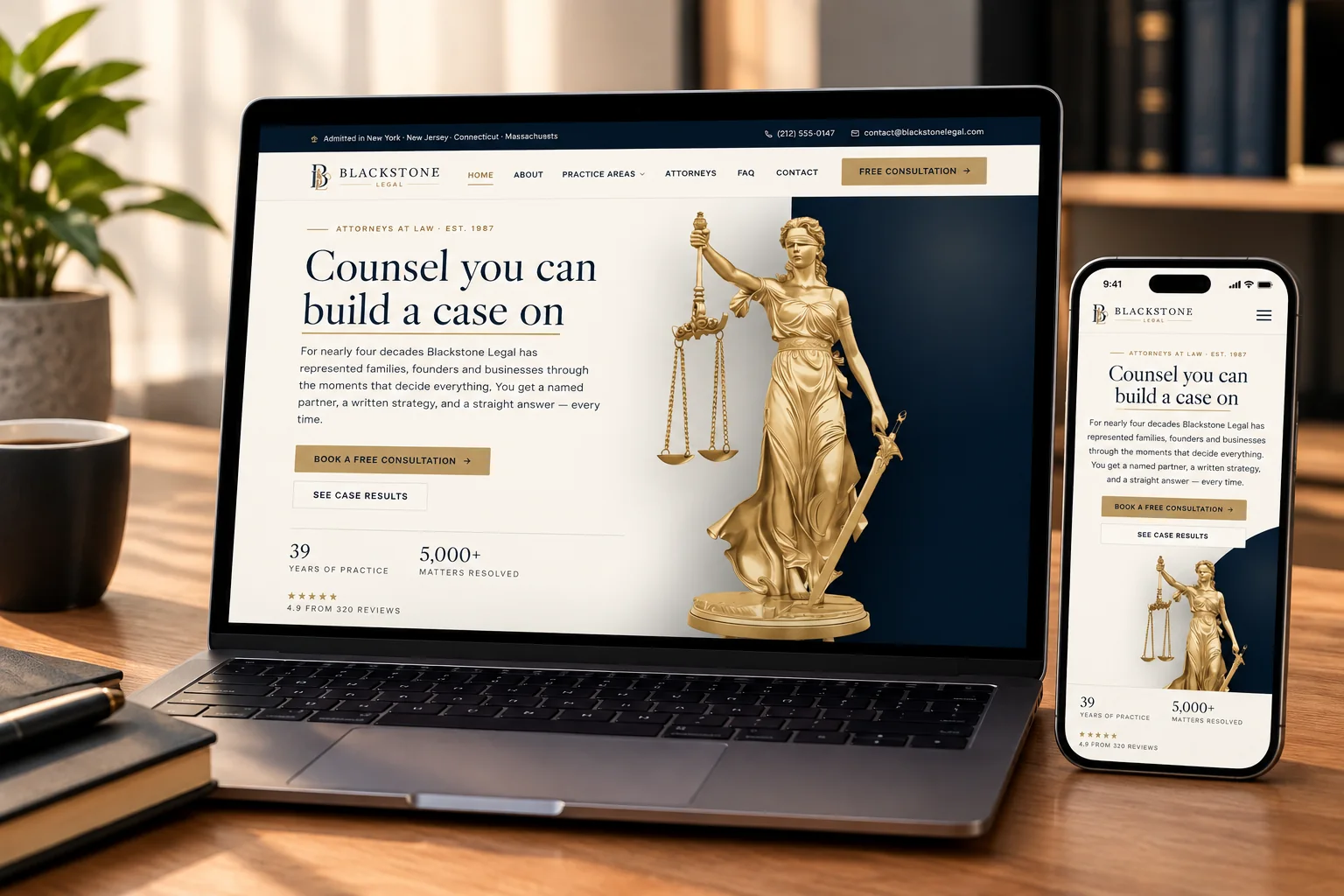 Blackstone Legal — laptop and phone website presentation
