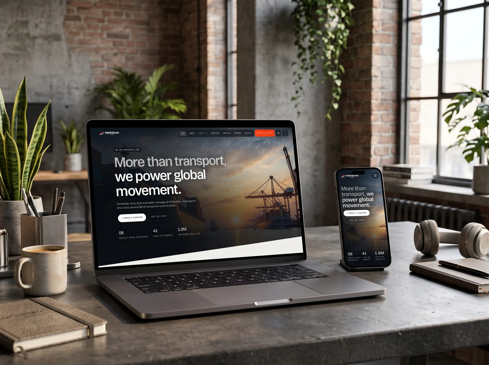 Meridian Line — laptop and phone website presentation