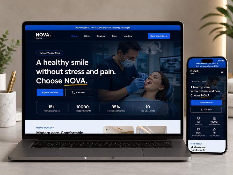 Medical clinic website displayed on laptop and phone