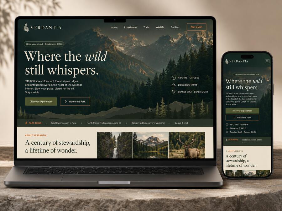 National park website displayed on laptop and phone
